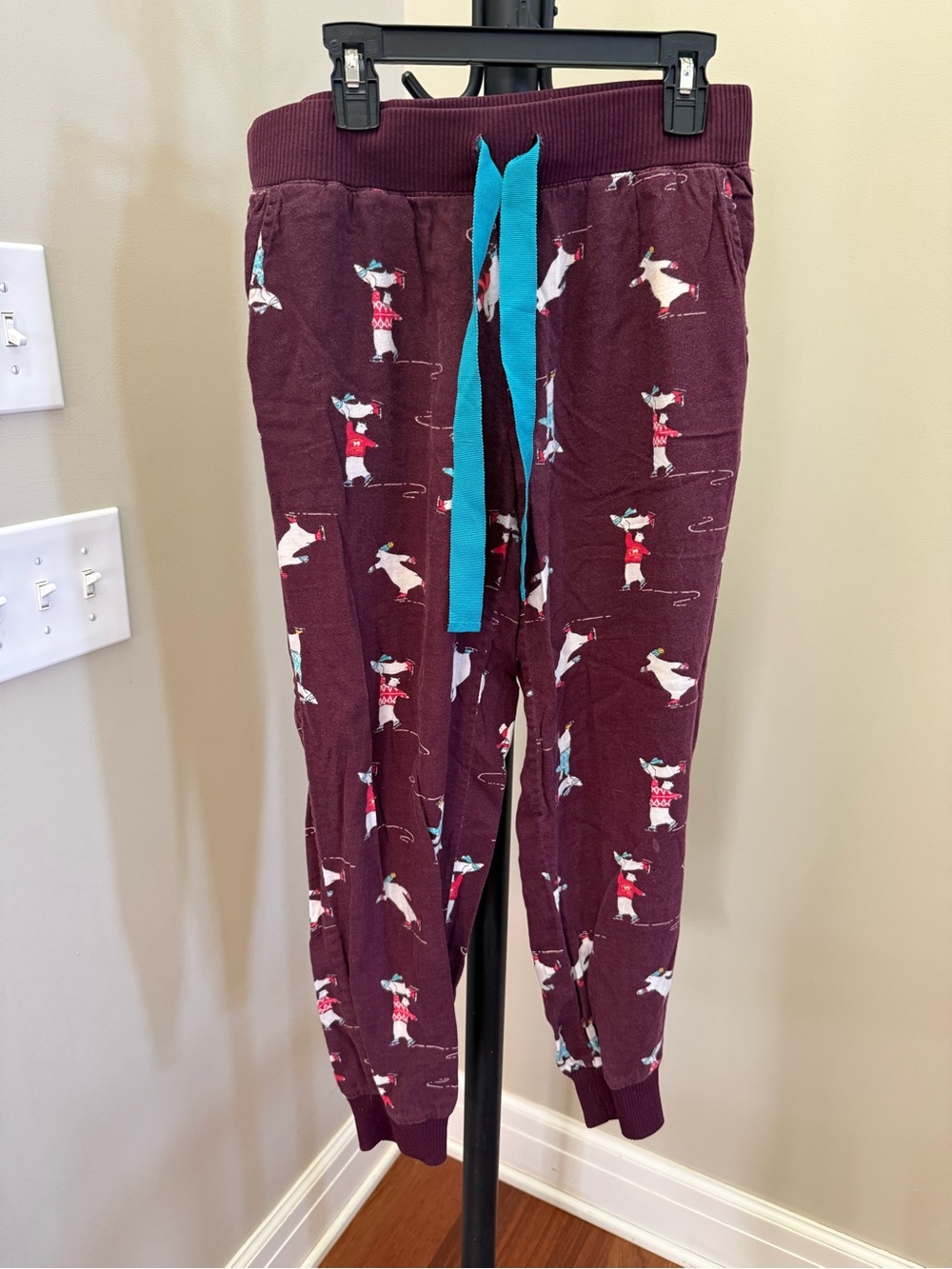 aerie Burgundy polar bear and seal Pajama Pants with Teal Drawstring